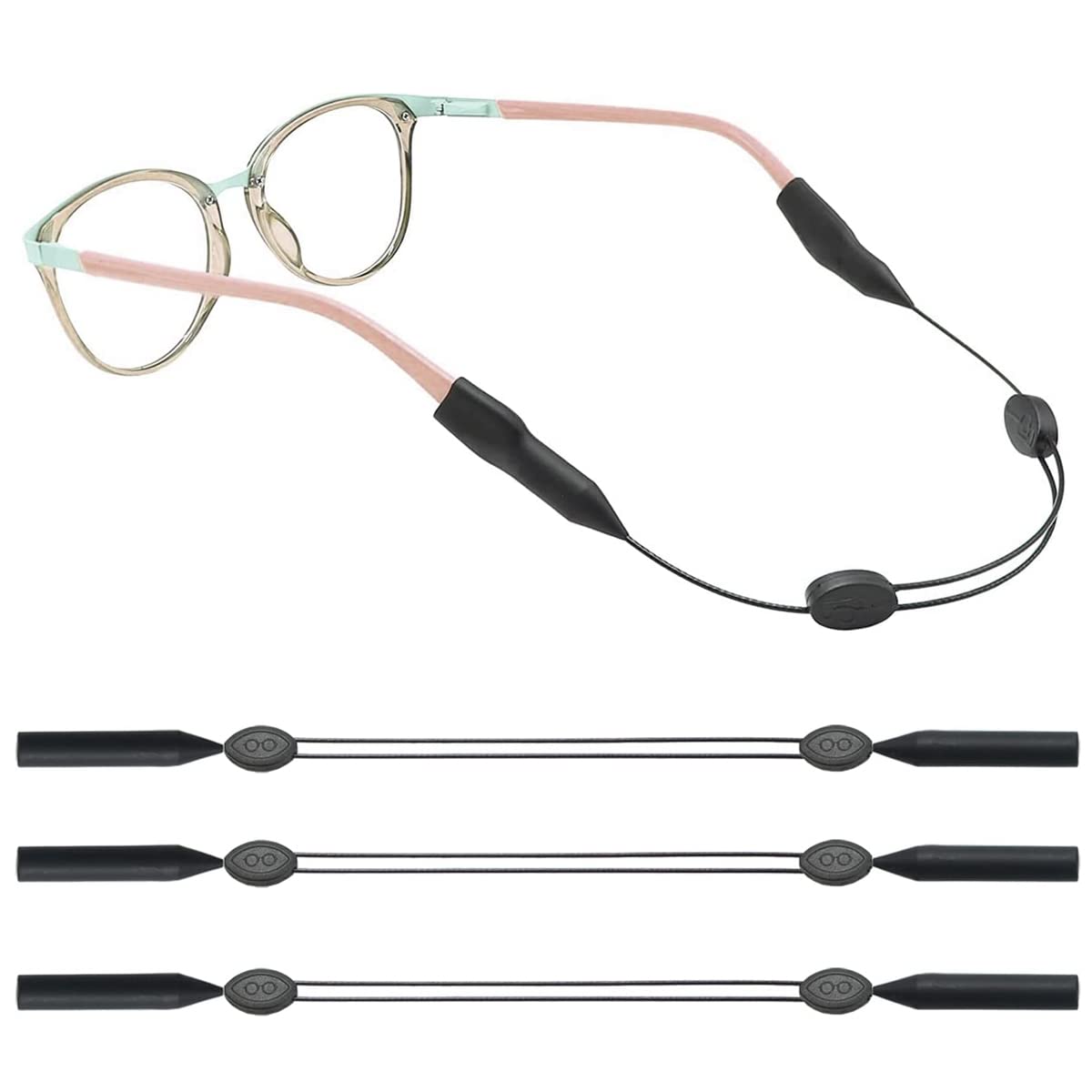 HASTHIP 3pcs Adjustable Eyeglasses Straps, Anti-Slip No Tail Glasses Strap Retainer, Sports Sunglasses Strap, Silicone Eyewear String Holder Chain for Women Men Boy Girl HASTHIP 3pcs Adjustable Eyeglasses Straps, Anti-Slip No Tail Glasses Strap Retainer, Sports Sunglasses Strap, Silicone Eyewear String Holder Chain for Women Men Boy Girl